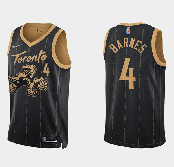 Men's Toronto Raptors #4 Scottie Barnes 2021/22 City Edition Black 75th Anniversary Swingman Stitched Basketball Jersey